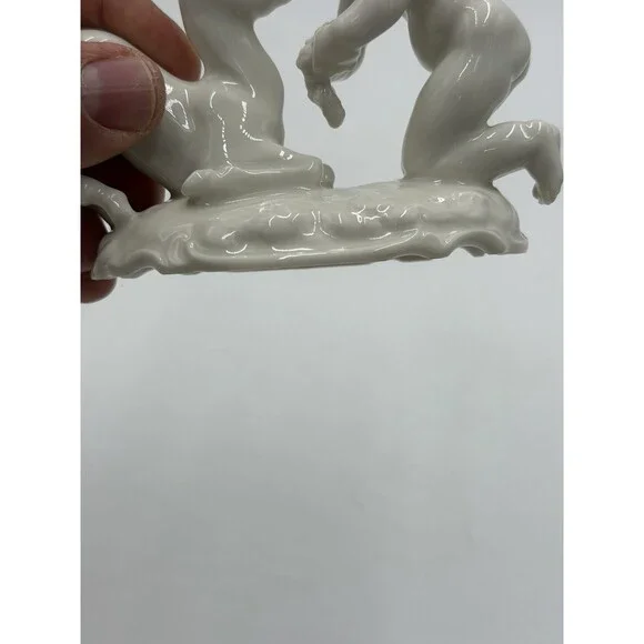 Hutschenreuther Kunstabteilung Putto w/Fawn German Porcelain Figurine Vtg 4”H